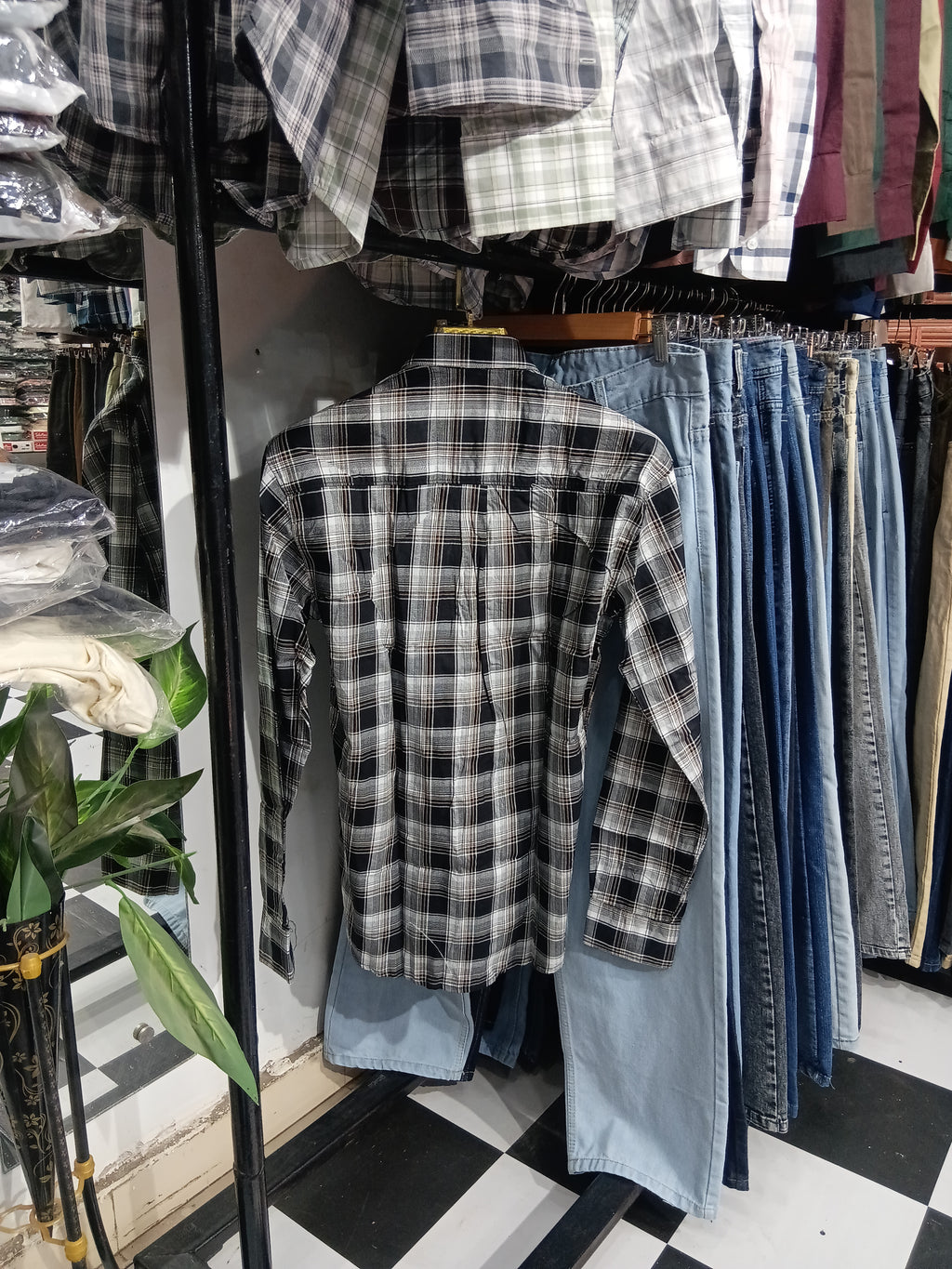 Black white shade check shirt